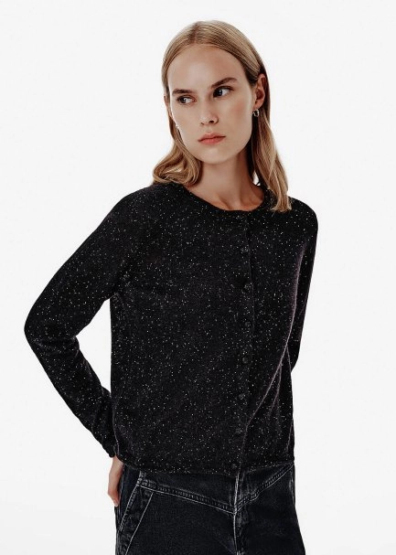 Micro-Sequin Black Knit Cardigan - 3