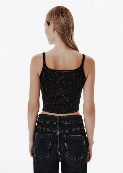 Micro-Sequin Black Knit Crop Top - 5
