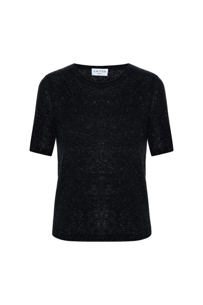 Micro-Sequin Black Knit Top - 6