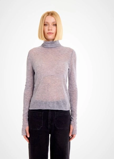 MICRO SEQUIN EXTRAFINE WOOL GREY SWEATER - 1