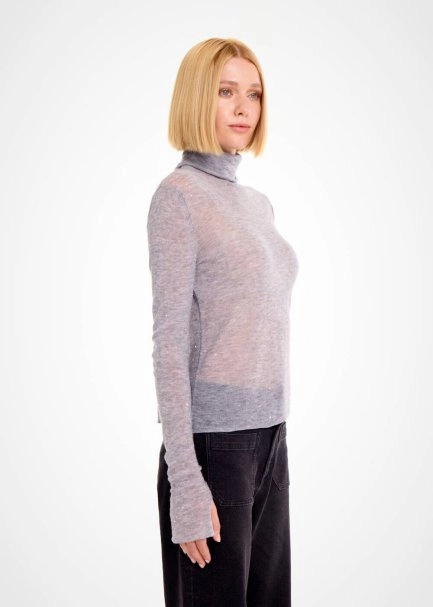 MICRO SEQUIN EXTRAFINE WOOL GREY SWEATER - 4