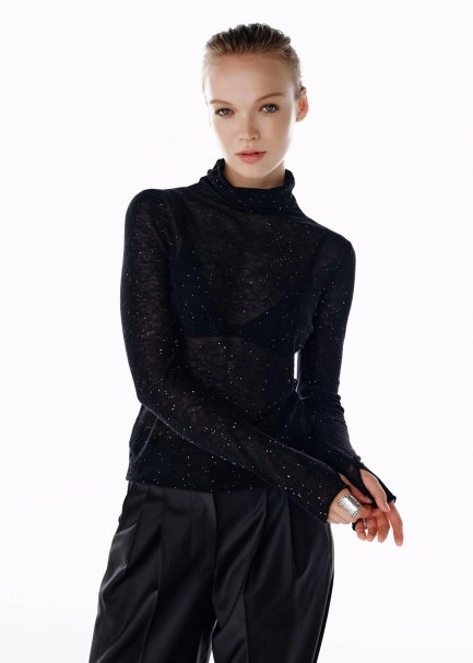 MICRO SEQUIN EXTRAFINE WOOL SWEATER BLACK - 4