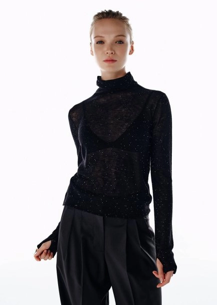 MICRO SEQUIN EXTRAFINE WOOL SWEATER BLACK - 1