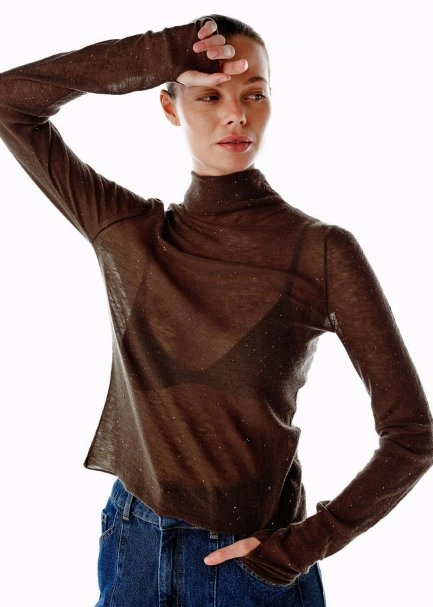 MICRO SEQUIN EXTRAFINE WOOL SWEATER BRONZ - 3