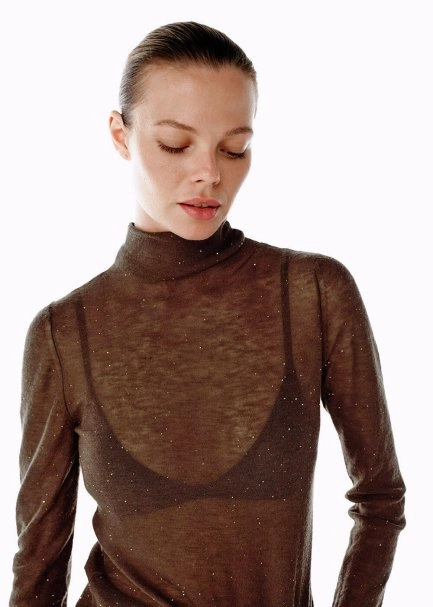 MICRO SEQUIN EXTRAFINE WOOL SWEATER BRONZ - 1