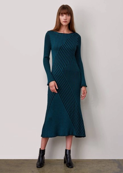 Mıdı Rıbbed Wool Petrol Color Knıt Dress - 1