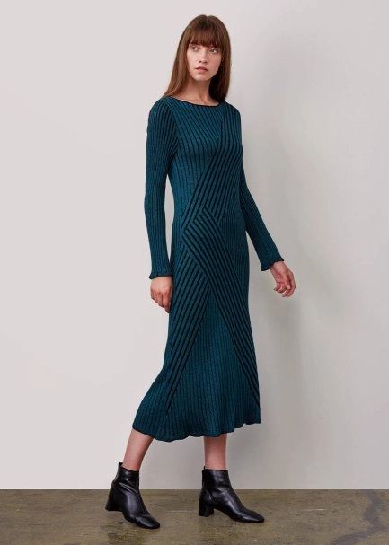 Mıdı Rıbbed Wool Petrol Color Knıt Dress - 2