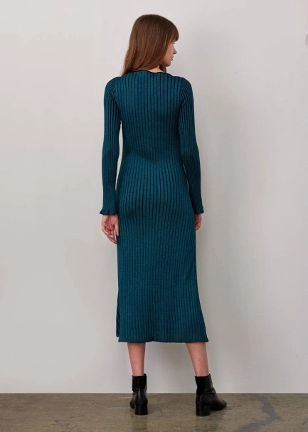 Mıdı Rıbbed Wool Petrol Color Knıt Dress - 3
