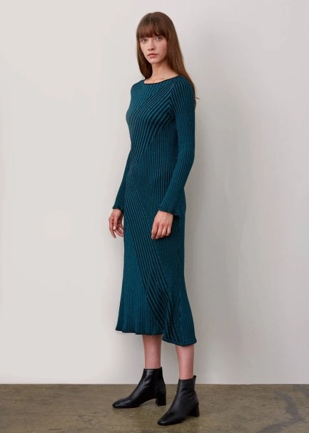 Mıdı Rıbbed Wool Petrol Color Knıt Dress - 4