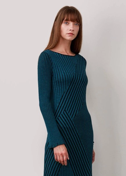 Mıdı Rıbbed Wool Petrol Color Knıt Dress - 6