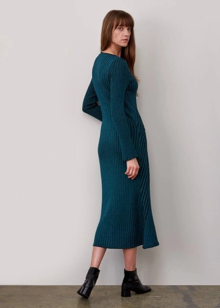 Mıdı Rıbbed Wool Petrol Color Knıt Dress - 7