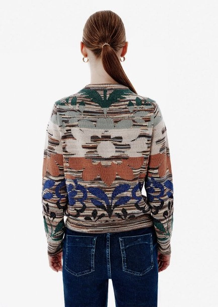 Multicolor Pattern Crew Neck Sweater - 5