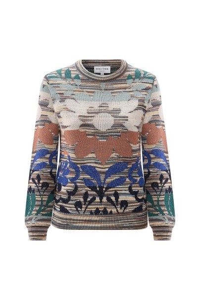 Multicolor Pattern Crew Neck Sweater - 6