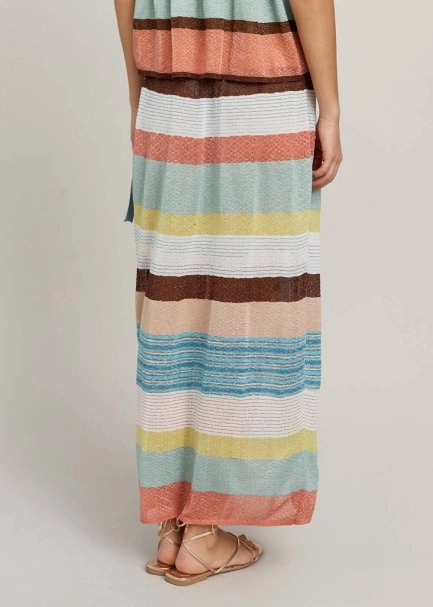 Multicolor Slit Detailed Long Knit Skirt - 3