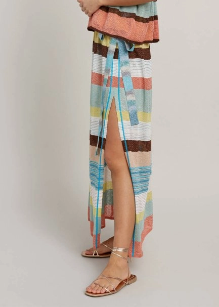 Multicolor Slit Detailed Long Knit Skirt - 4