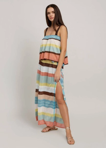Multicolor Slit Detailed Long Knit Skirt - 5