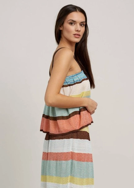 Multicolor Slit Detailed Long Knit Skirt - 6