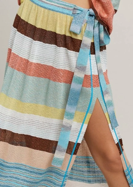 Multicolor Slit Detailed Long Knit Skirt - 7