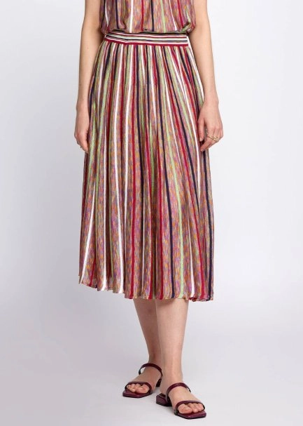 Multicolor Striped Flare Knit Skirt - 1