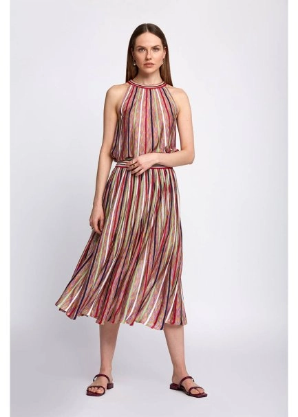 Multicolor Striped Flare Knit Skirt - 2