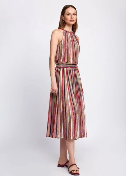 Multicolor Striped Flare Knit Skirt - 5