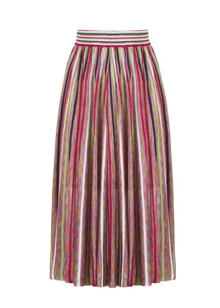 Multicolor Striped Flare Knit Skirt - 8