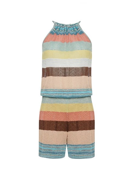 Multicolor Striped Tie Neck Knit Playsuit - 8