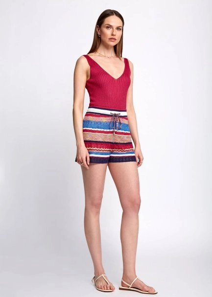 Multicolor Striped Knit Shorts - 5