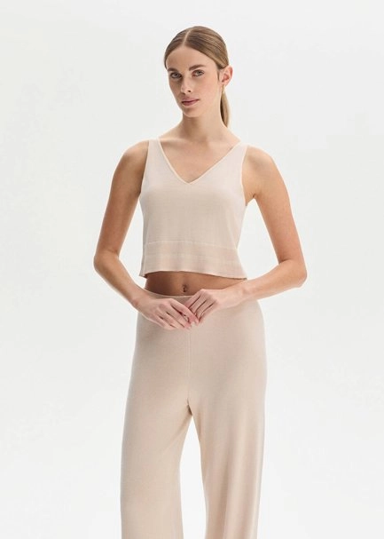 NATURAL COTTON SILK BLEND KNIT TOP - 4