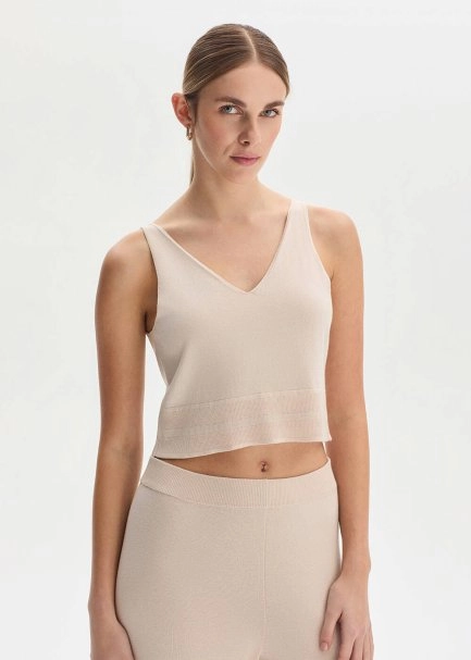 NATURAL COTTON SILK BLEND KNIT TOP - 1