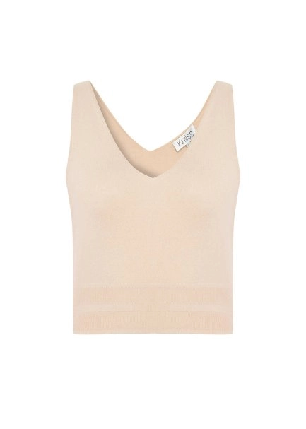 NATURAL COTTON SILK BLEND KNIT TOP - 6