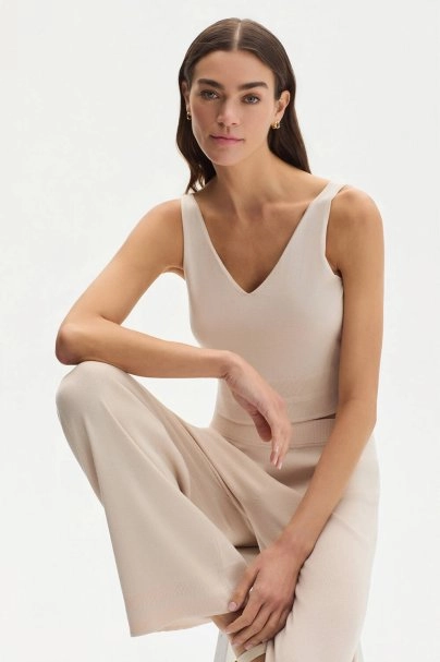 NATURAL COTTON SILK BLEND KNIT TOP - 2