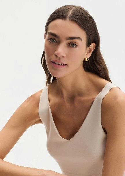 NATURAL COTTON SILK BLEND KNIT TOP - 3