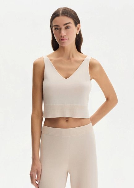 NATURAL COTTON SILK BLEND KNIT TOP - 1