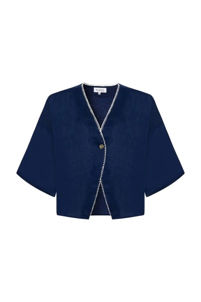 NAVY CONTRAST DETAILED LINEN TOP - 6