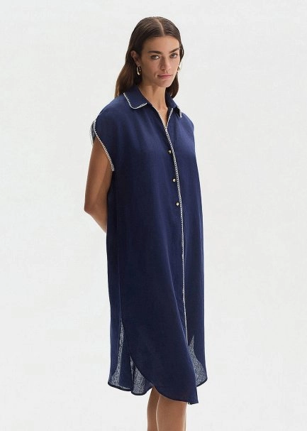 NAVY CONTRAST DETAILED LINEN TUNIC - 4