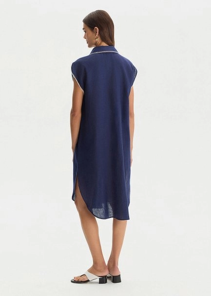 NAVY CONTRAST DETAILED LINEN TUNIC - 5