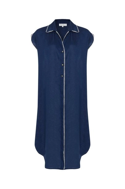 NAVY CONTRAST DETAILED LINEN TUNIC - 6