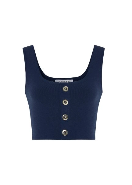 Navy Crop Knıt Top - 6
