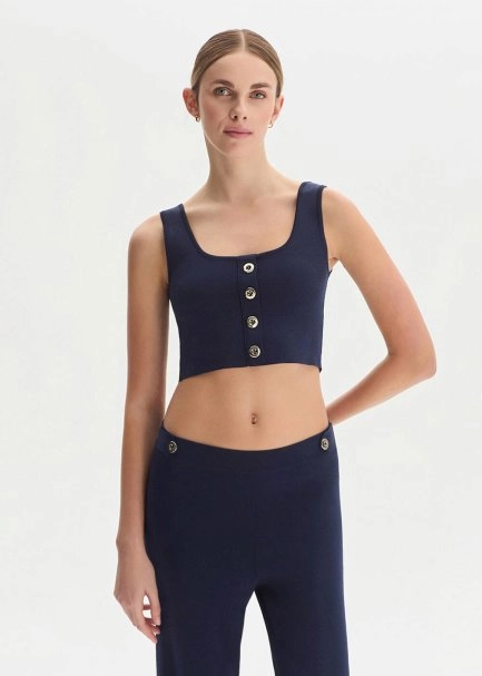 Navy Crop Knıt Top - 3