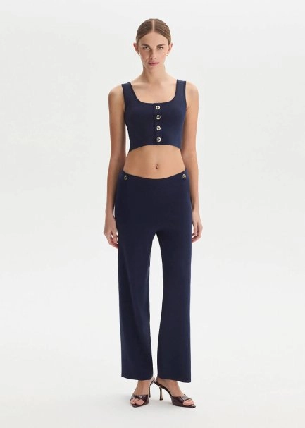 Navy Crop Knıt Top - 2