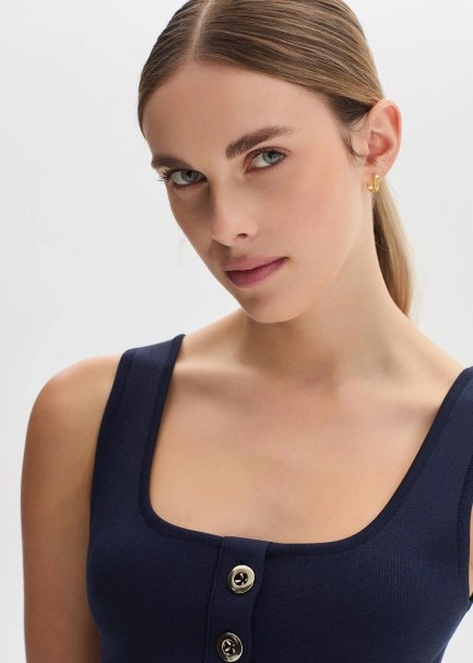 Navy Crop Knıt Top - 4