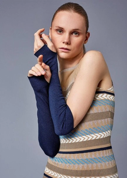 Navy Knit Gloves - 1