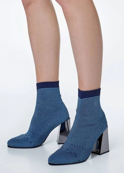 Navy Lurex Knit Sock Booties - 1