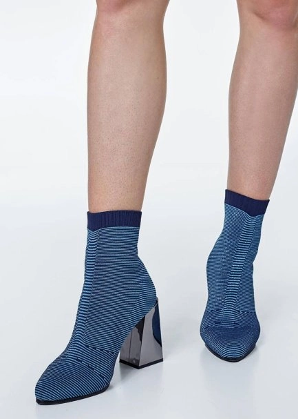 Navy Lurex Knit Sock Booties - 2