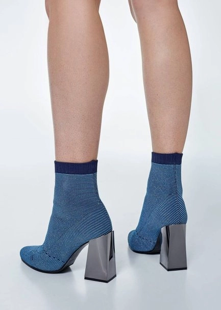 Navy Lurex Knit Sock Booties - 3