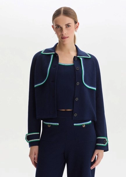 NAVY ORGANIC MERSERISE COTTON KNIT JACKET - 1