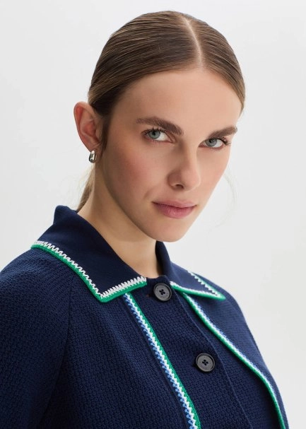 NAVY ORGANIC MERSERISE COTTON KNIT JACKET - 2