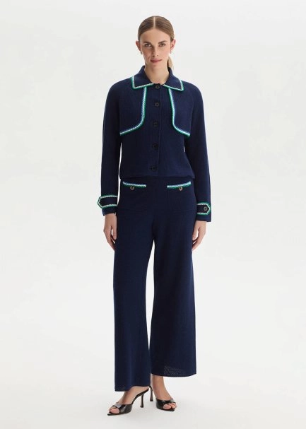 NAVY ORGANIC MERSERISE COTTON KNIT JACKET - 3