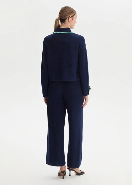 NAVY ORGANIC MERSERISE COTTON KNIT JACKET - 5